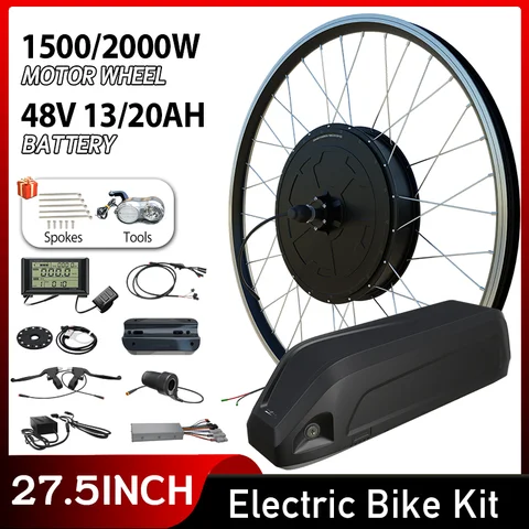 Kit de cobertura de bicicleta eléctrica, batería de litio de 48V 13/20AH, Kit de bicicleta eléctrica de 1500W-2000W, Motor de cubo sin engranajes sin escobillas, rueda de 27,5 pulgadas con freno de disco