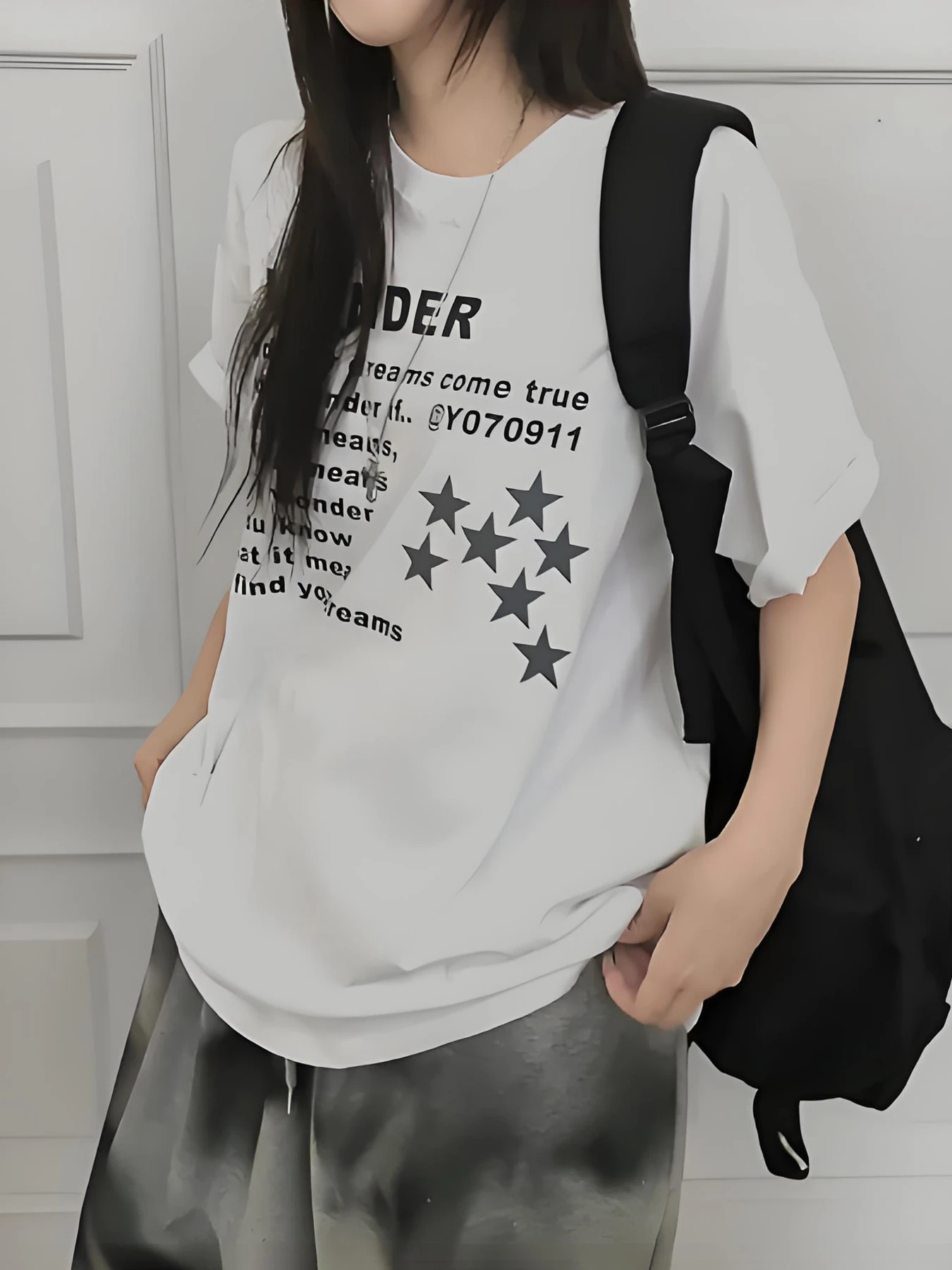 Ladies' Y2K Pattern T-shirt - Miracle Text and Star Printed Casual Top - Retro 2000s Street Style Party Dress Up
