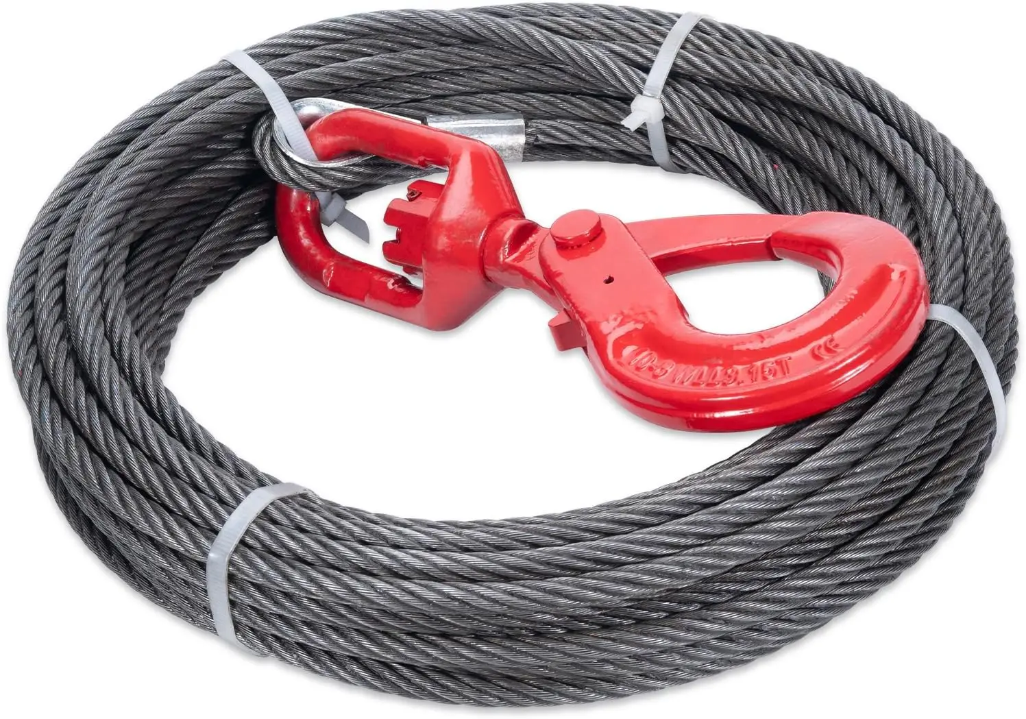 

Высокопрочный стальной трос для лебедки 3/8" x 100' с поворотным крюком, прочность 20 500 фунтов, для внедорожников, прицепов, кранов