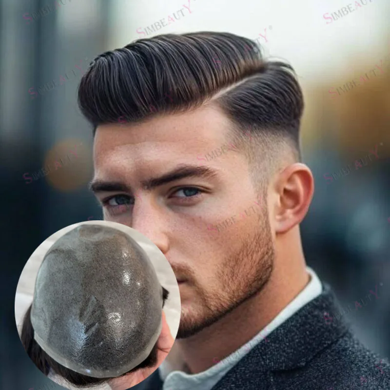 

Невидимый мужской парик-накладка из 100% натуральных человеческих волос: шелковистые прямые волосы/волны 30 мм, суперпрочная натуральная линия роста волос, черный, с базой из полупрозрачной кожи 0,08 мм