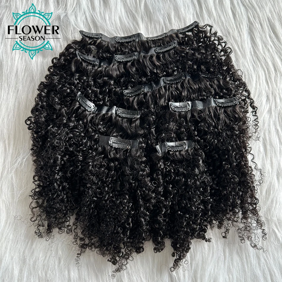 Afro Kinky Curly Clip ins Hair Extensions Human Hair Seamless PU Clip in Hair Skin Weft 7pcs /set 120g Full Head for Balck Wome