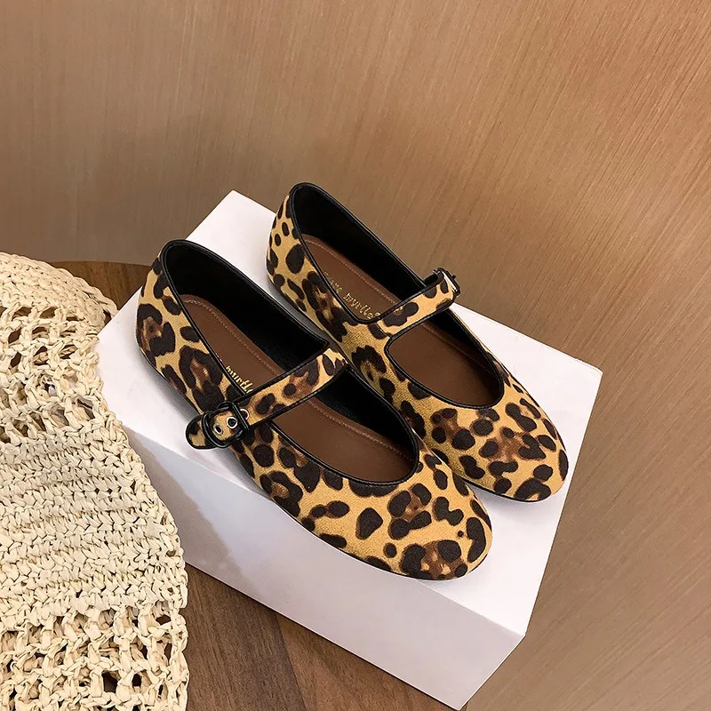 

Women Mary Jane Shoes Fashion Leopard Print Round Head Casual Shoes for Woman Exquisite Ballet Shoe Designer Shoes Zapatos Mujer