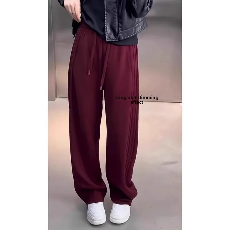 حجم كبير الرجال السراويل الساق المستقيمة Thiened Fce الخريف الشتاء الدافئة بناطيل كاجوال اللون الأحمر ألياف البوليستر السراويل الطويلة