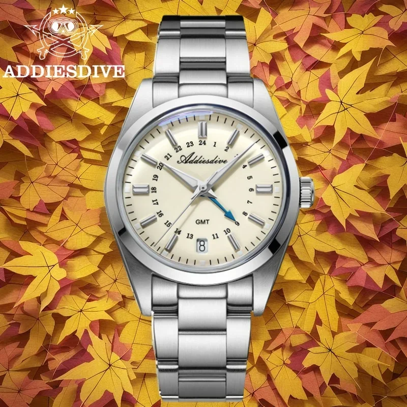 Addiesdive 36 مللي متر الرجال GMT ساعة فاخرة BGW9 سوبر مضيئة هدية الكريسماس AD2065 Reloj Hombre 10Bar مقاوم للماء كوارتز ساعة اليد