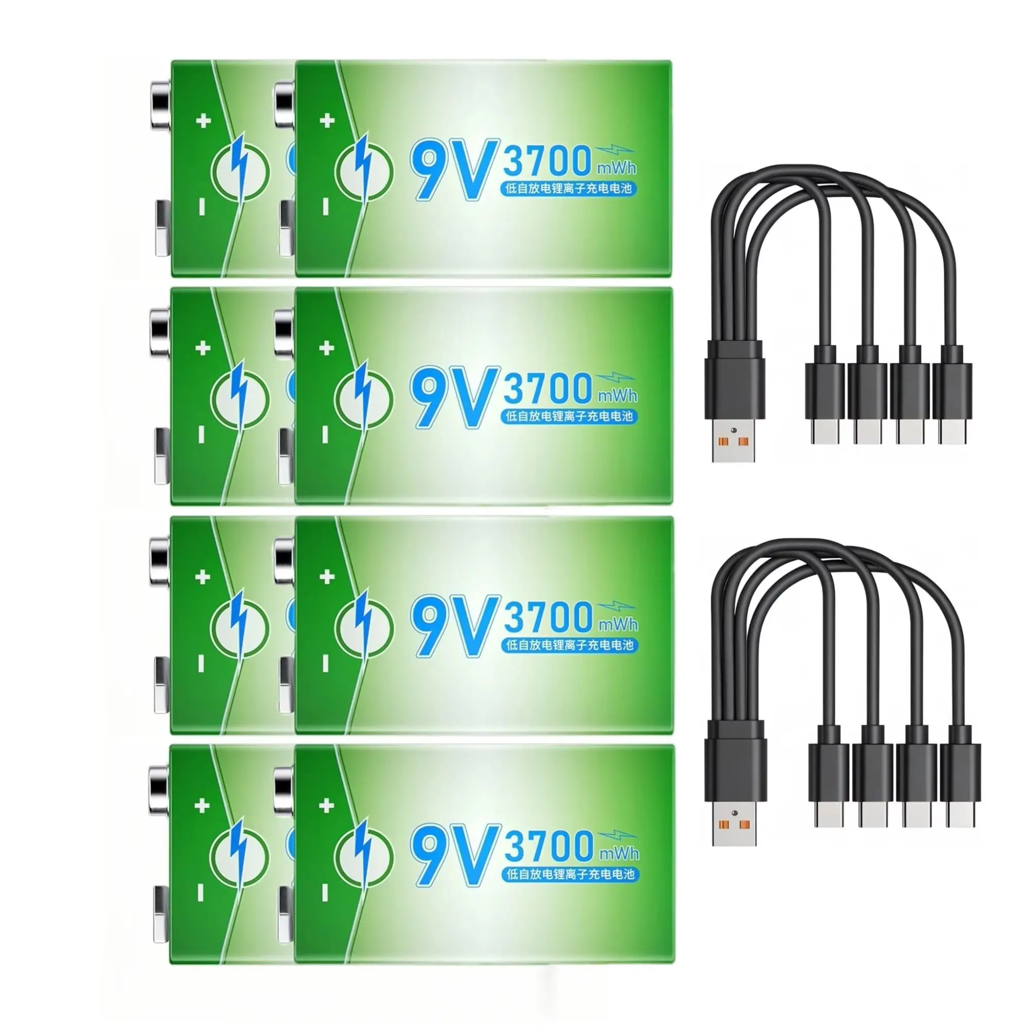 8 SZTUK Akumulatorów 9V 3700mWh 6LR61 USB Litowo-jonowych do Multimetru, Czujnika Dymu, Kuchenki Gazowej, Instrumentacji Przemysłowej
