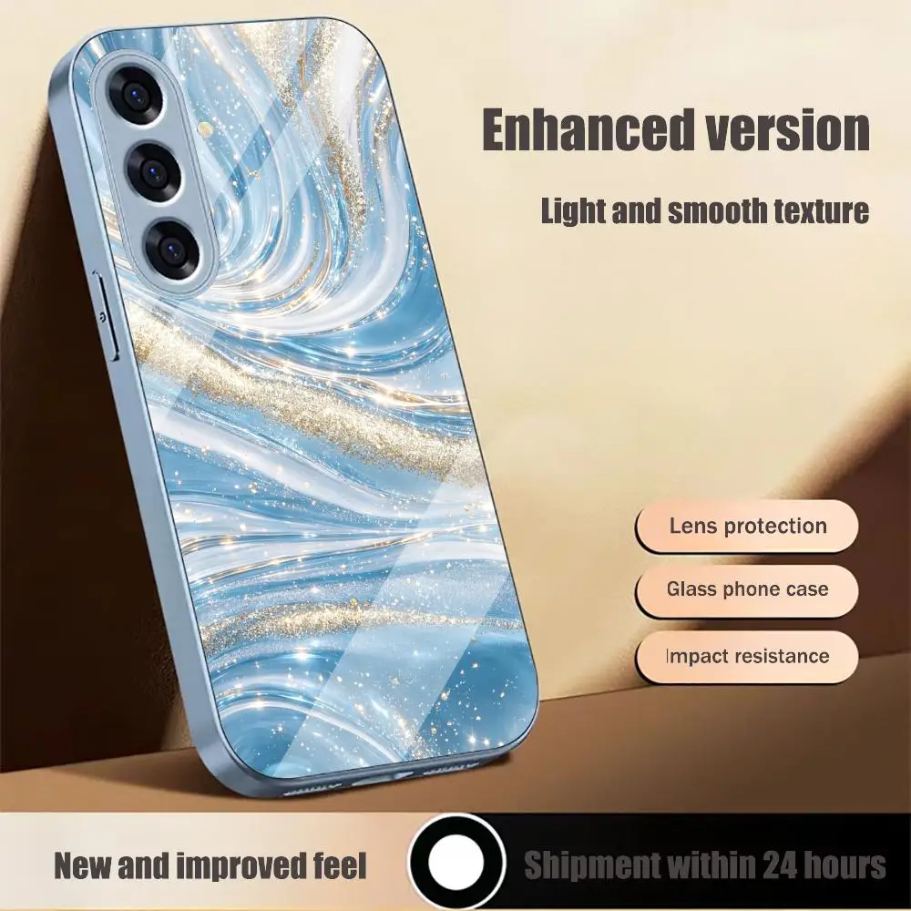 Blue Gold Fluid Glitter Multi-color variants glass phone case for Samsung Galaxy S26 S25 S24 S23 S22 FE,Ultra,Plus Dropresistant