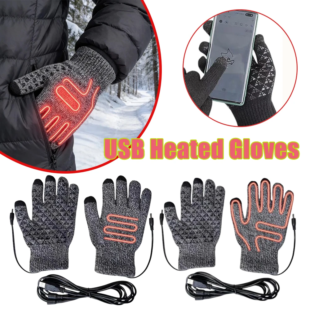 

Теплые перчатки с подогревом, перезаряжаемые через USB, регулируемая температура, электрическое отопление, зимние перчатки с пятью пальцами, мотоциклетные лыжи, пешие прогулки