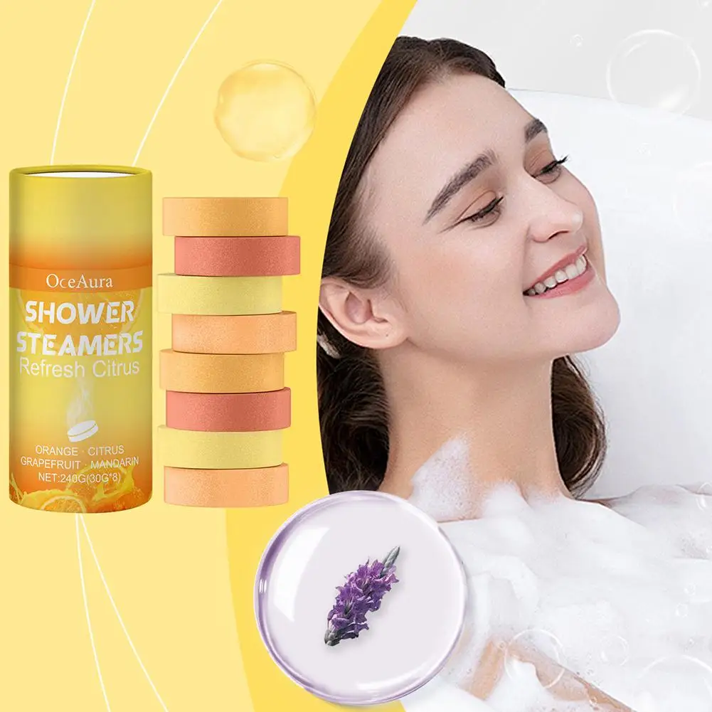 

8pcs Aromatherapy Shower Steamers Tablets Moisturizing Skin Cleaning Orange Grapefruit Lavender Bath Tablets Gifts for Women