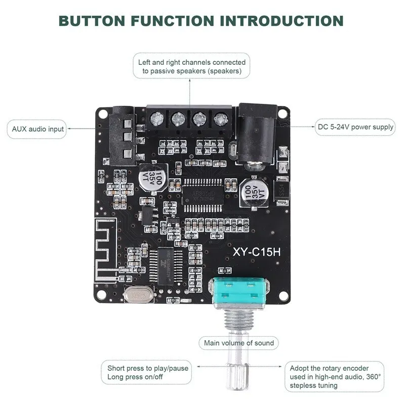 XY C15H MINI Bluetooth 5.0 Wireless Audio Digital Power Amplifiers Stereo Board 20Wx2 Bluetooth Amplificador App Control Amplify