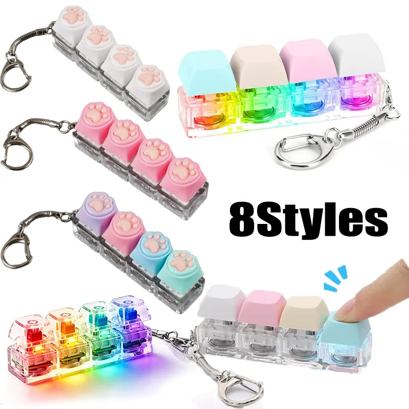 Chaveiro Portátil de Silicone com Patinha de Gato, Clicker com Luz LED, Brinquedo Anti-stress Luminoso Estilo Teclado, Botão para Alívio de Estresse e Ansiedade, Presente