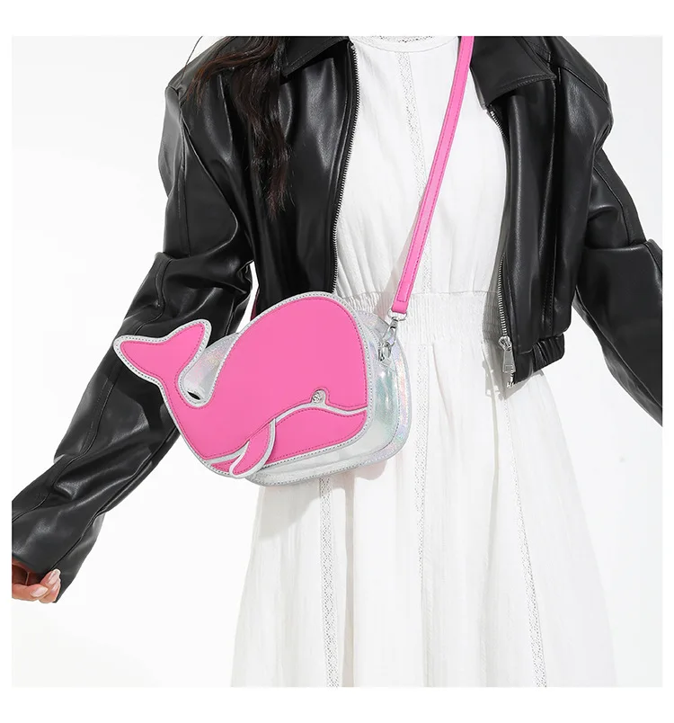 حقيبة كروس فريدة من نوعها على شكل حوت، محفظة كتف بتصميم حيوان لطيف، حقيبة بيان ملونة للنساء #2