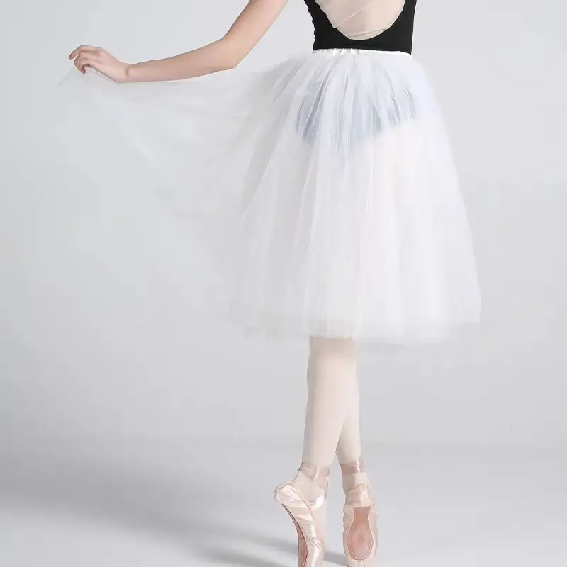 White Black Mesh Lace 60CM Long Classical Ballet Tutu Adult Ballerina Dancing Elastic Waist Tulle Ball Skirt Wholesale