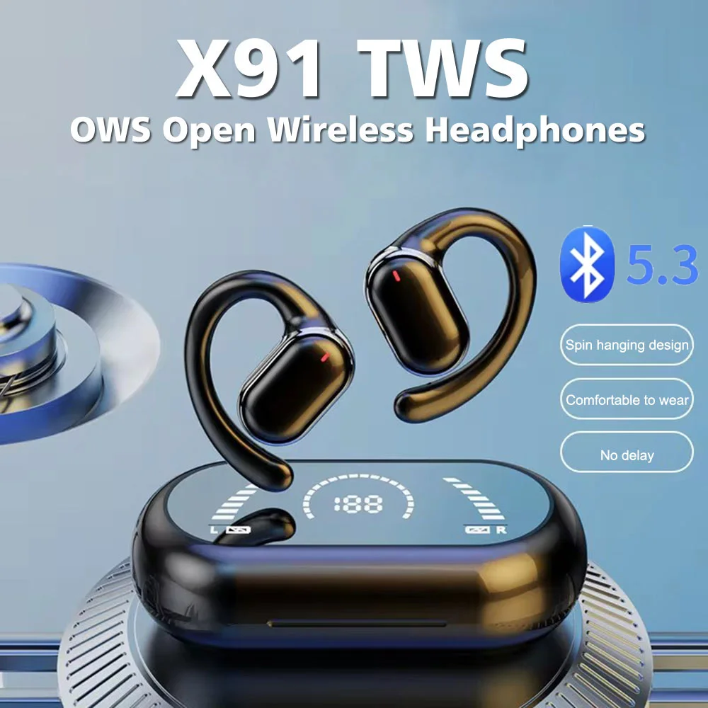 

X91 OWS Earhook Earphones Wireless Bluetooth 5.3 Headset Low Latency Gaming Sport Headset HiFi Stereo Noise Reduction Earbuds