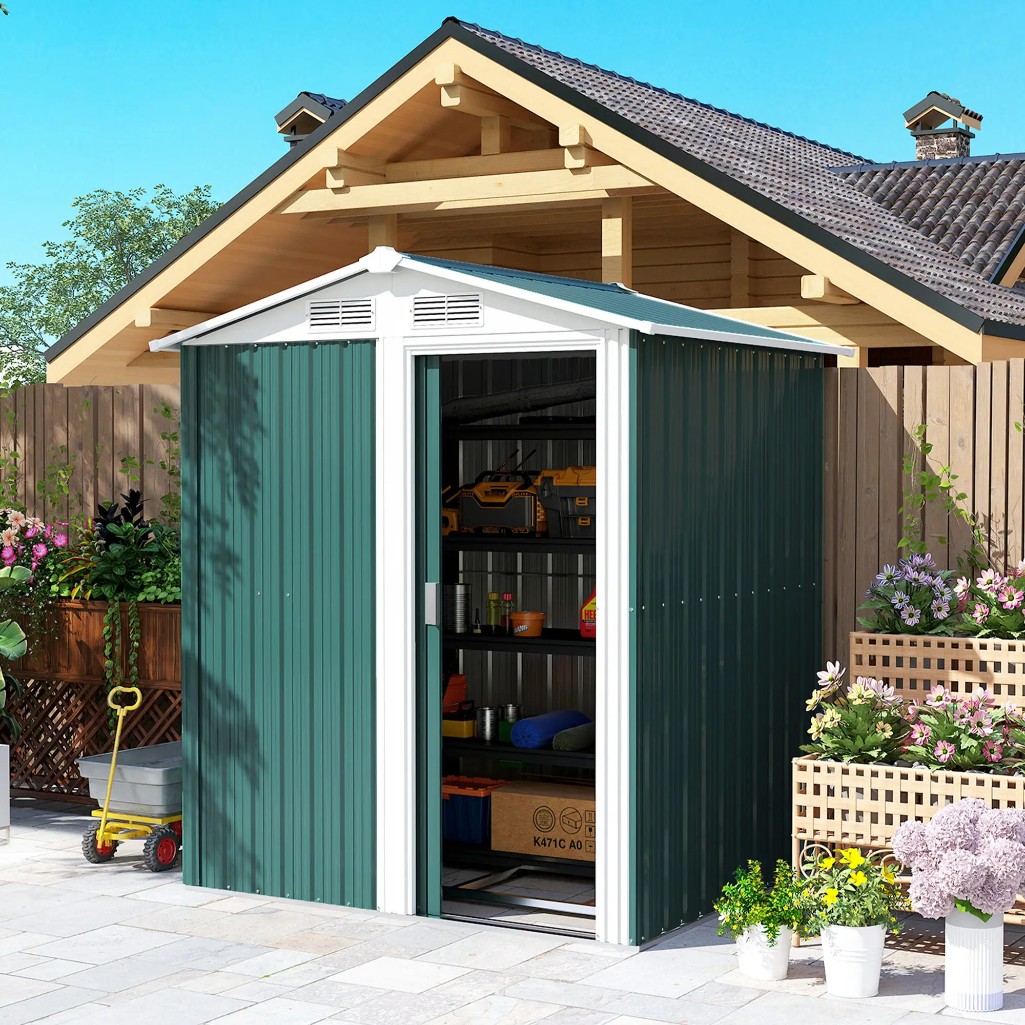 5ft X 4.3ft Outdoor Garden Storage Shed, Tool Storage Shed with Sliding Door