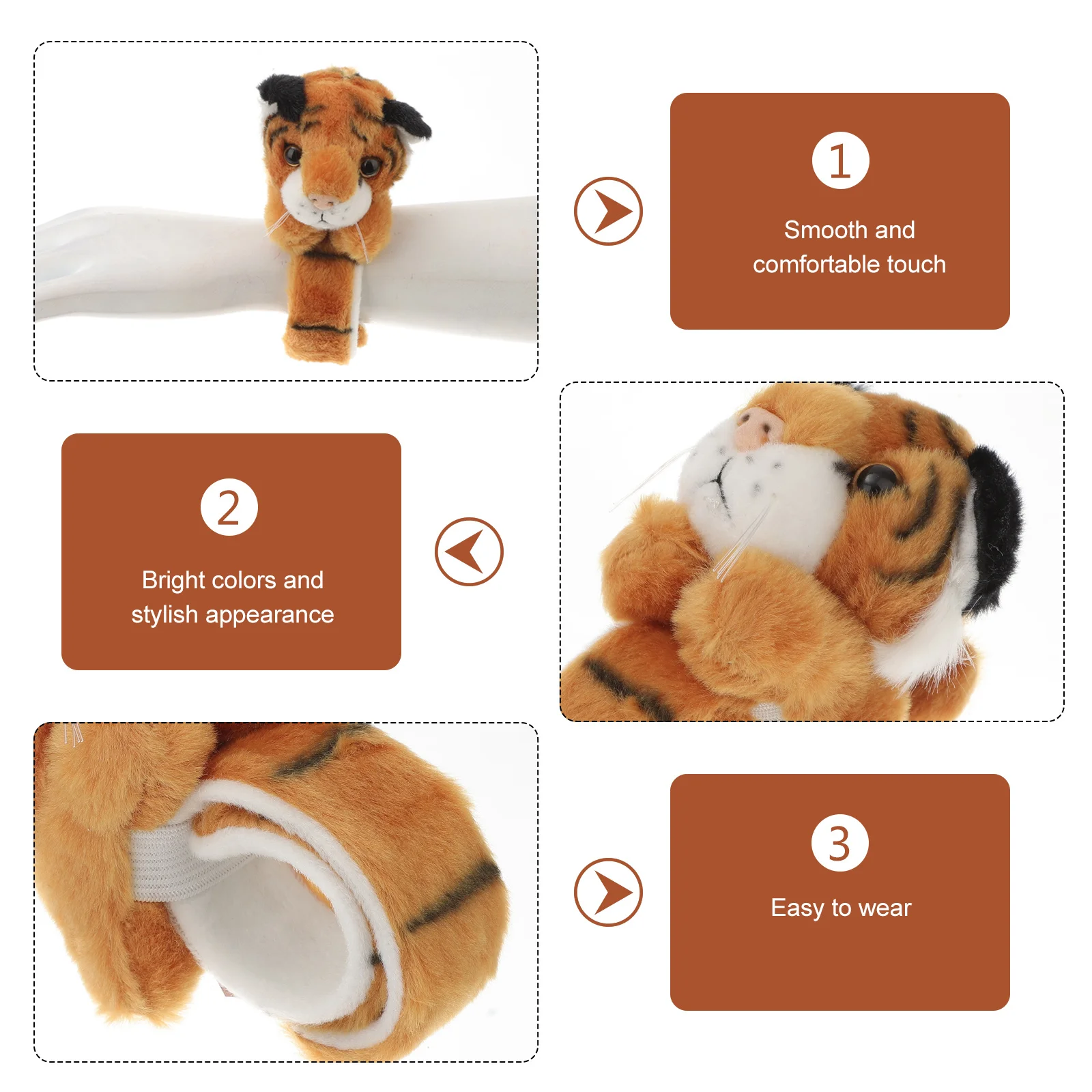 Tiger Slap Bracelet Kids Stylish Design Flexible Slap Bands Bright Colors Creative Fun Kids Wristwear Tiger Stuffed Animals