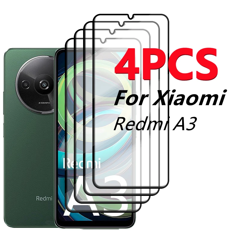 Protector de pantalla para Xiaomi Redmi A3, cristal templado, pegamento de cubierta completa, película protectora HD 9H, 2/4 unidades