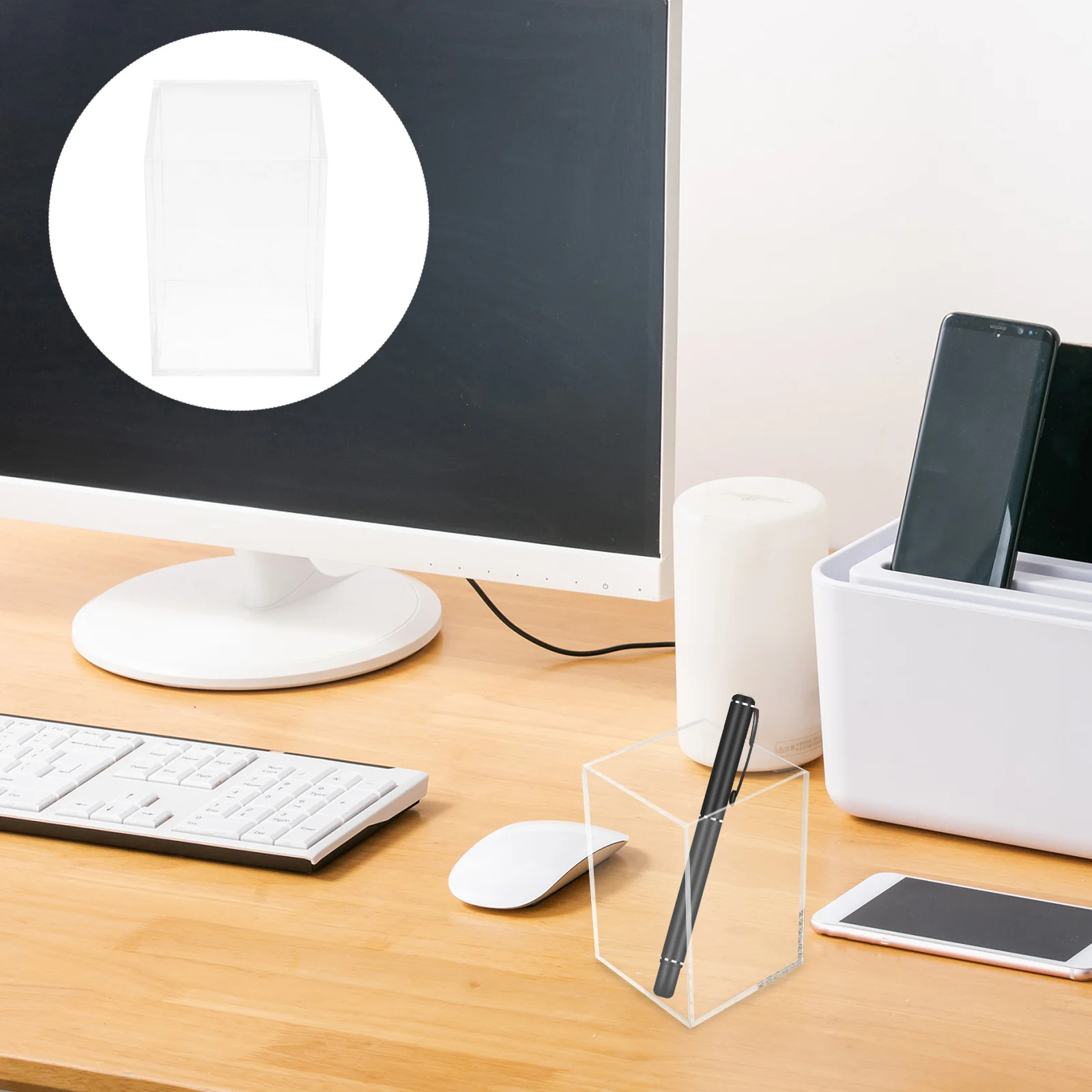 

2Pcs Acrylic Desk Organizer Pen Cup Stationery Holder Makeup Brush Storage Box Acrylic Desk Organizer Pen Holder