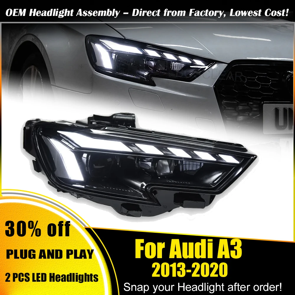 

Автомобильный Стайлинг, задний фонарь для Audi A3, фары 2013-2020 A3 8 В, светодиодные фары, линзы проектора, DRL, фары, автоаксессуары