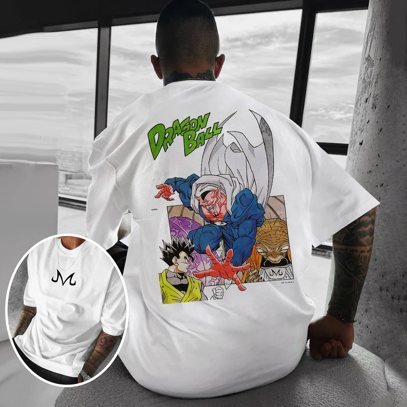 2024 New Anime Dragon Ball Z Majin Buu Cartoon Printed Short-Sleeved Men Large Size Cotton Round Neck T-Shirt Boys Birthday Gift