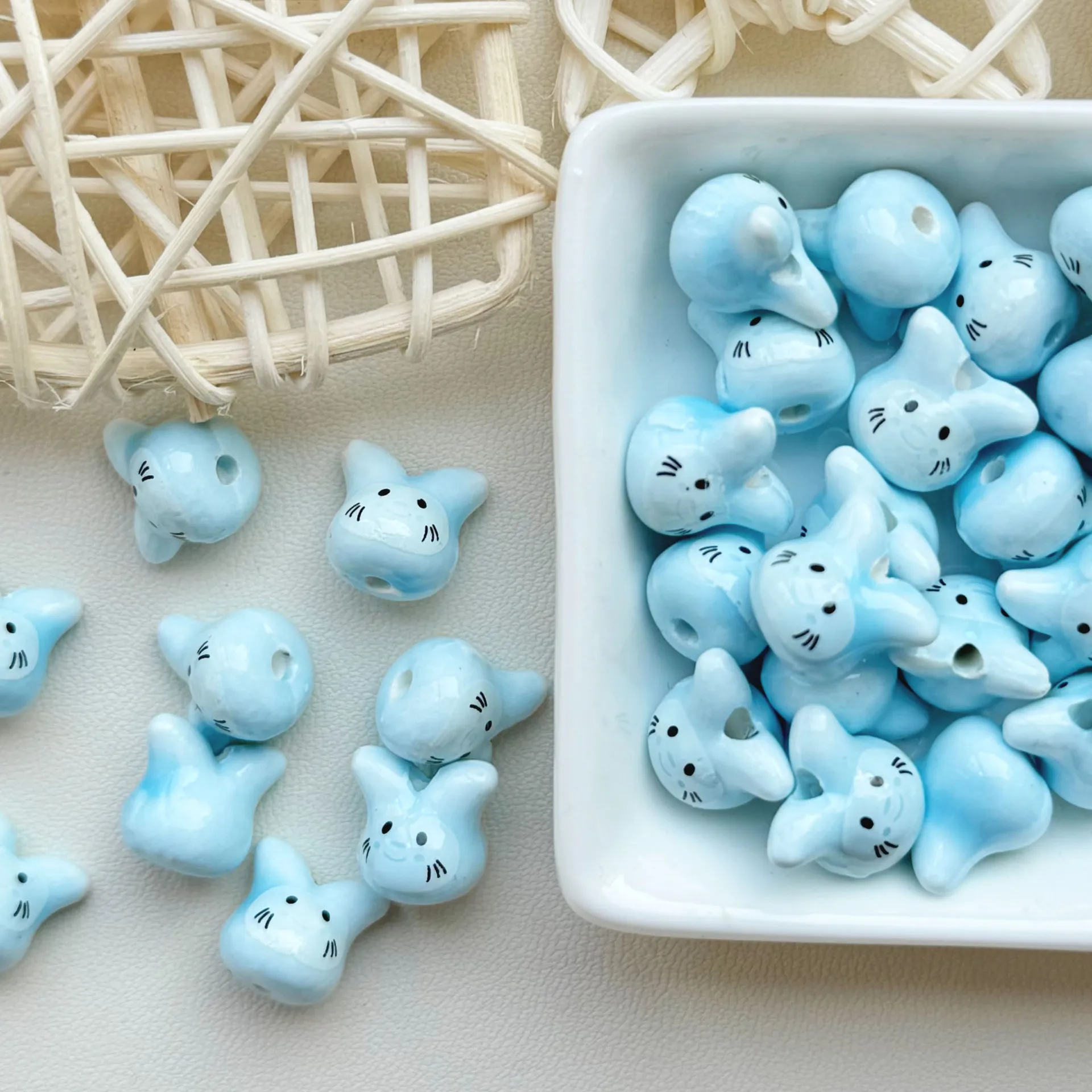 10PCS Blue Shaped Ceramic Beads For Jewelry Making Star Cat Scratches Bones Fish Beads Necklace Bracelet Craft DIY Supplies