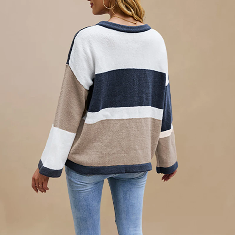 Women O-Neck Sweater Plaid Patchwork Knit Warm Long Sleeve Pullovers Fashion Casual Loose Sweater Woman Autumn Winter 2024 New