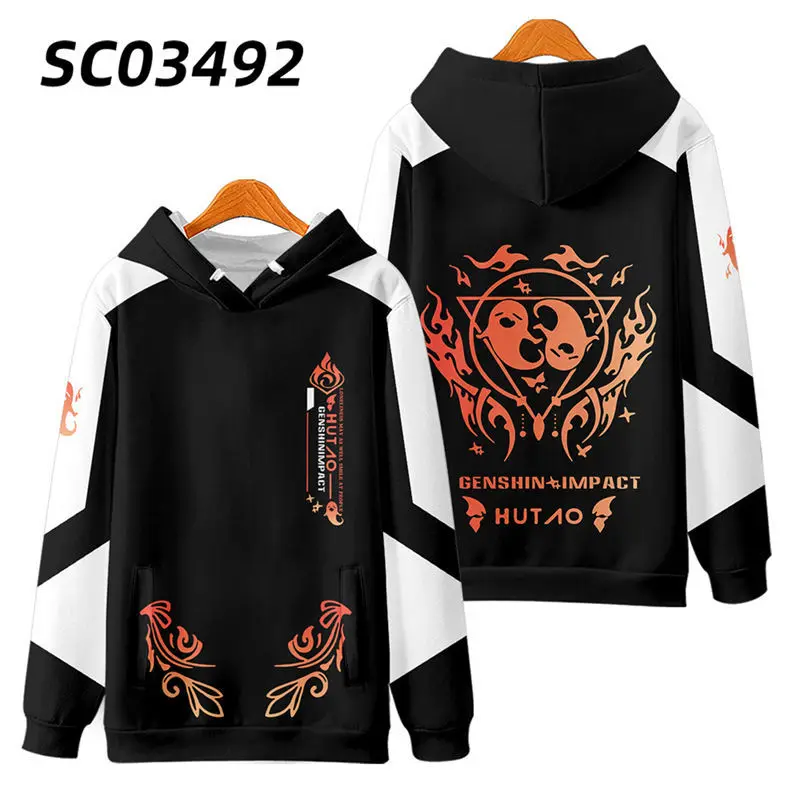 Genshin impacto hoodie para homem mulher oversized hip hop hu tao camisolas com capuz casual sportwear casaco quente streetwear pulôver