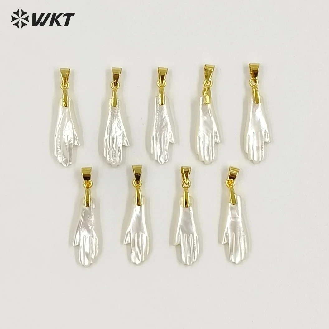 WT-JP502 Special Palm Shape White Mop Shell Right And Left Charms Pendant For Earrings Or Necklace Accessory DIY Findings