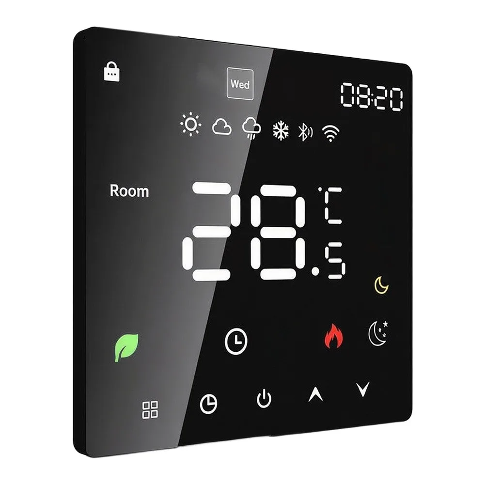 For Tuya Smart Thermostat for Hydronic and Electric For Underfloor Heating AC95-240V 5-60C Touchscreen 8.6x8.6x4cm Black