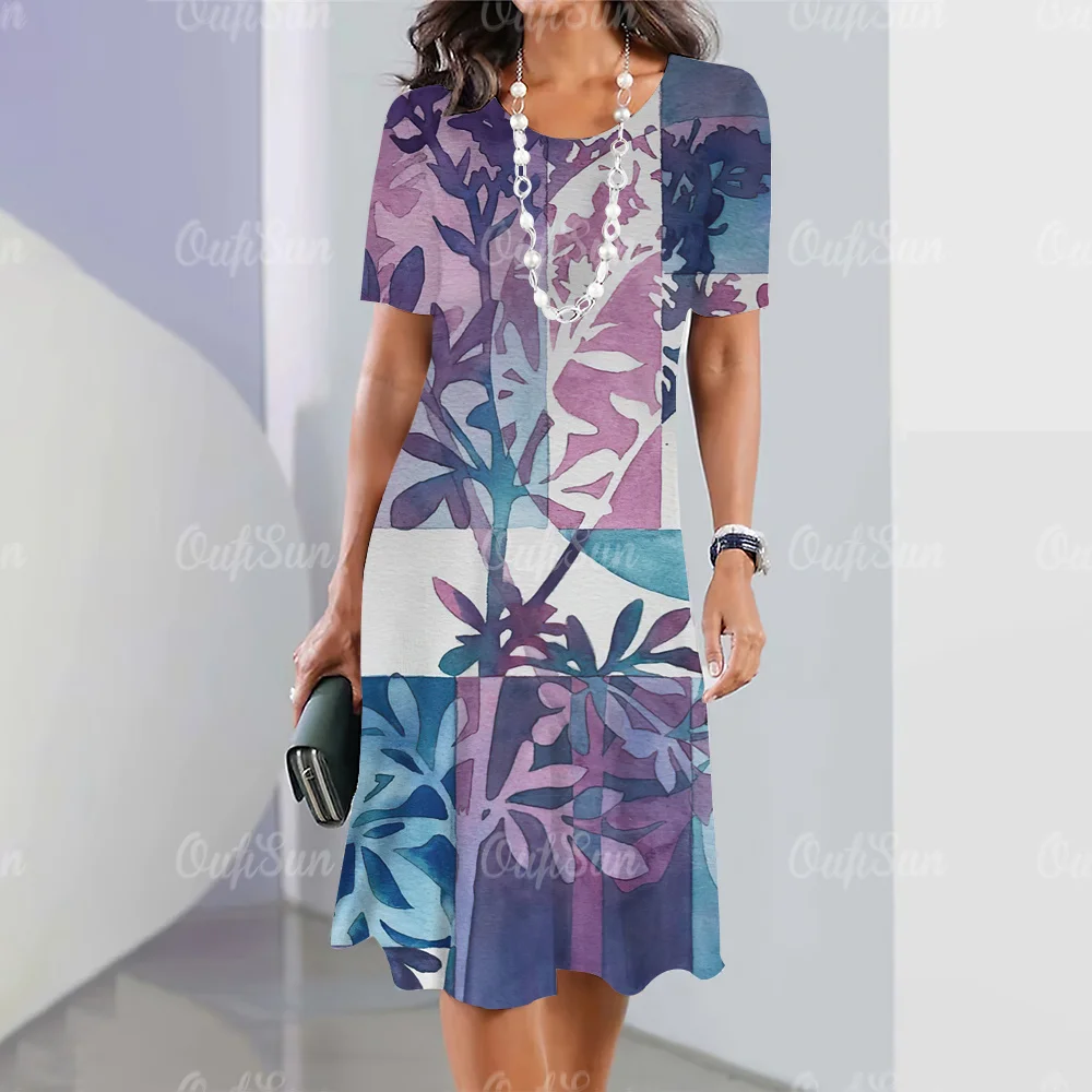 

Новинка 2024, женские платья, элегантные и красивые платья средней длины с принтом листьев, женское летнее цельное платье, бесплатная доставка