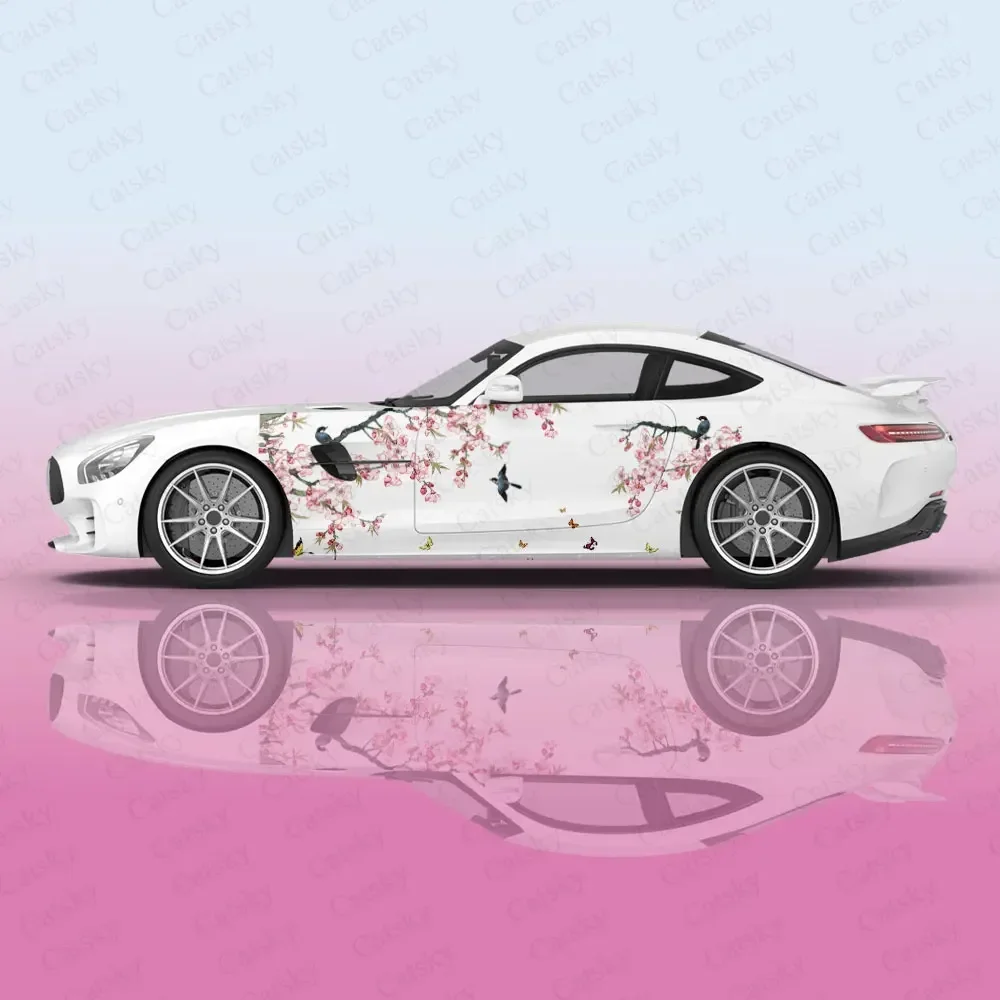 Bird on Peach Tree Branch Car Body Sticker Itasha Vinyl Auto Accessories Side Decal car Decoration Sticker Wheel Protective Film