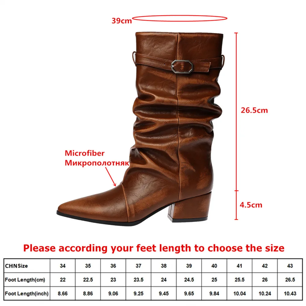 MILI-MIYA Women's New Arrival Pointed-Toe Vintage Ombré Chunky-Heel Knee-High Boots With Pleated Puffed-Up Rider-Style Design
