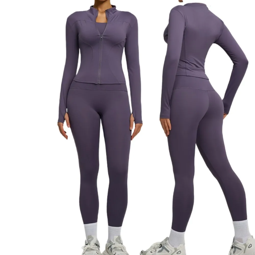 

Куртка из 2 предметов, комплекты для йоги, женские тонкие спортивные рубашки на молнии с длинным рукавом, леггинсы для поднятия бедер, спортивный комплект, спортивный костюм для фитнеса, бега, тренировок