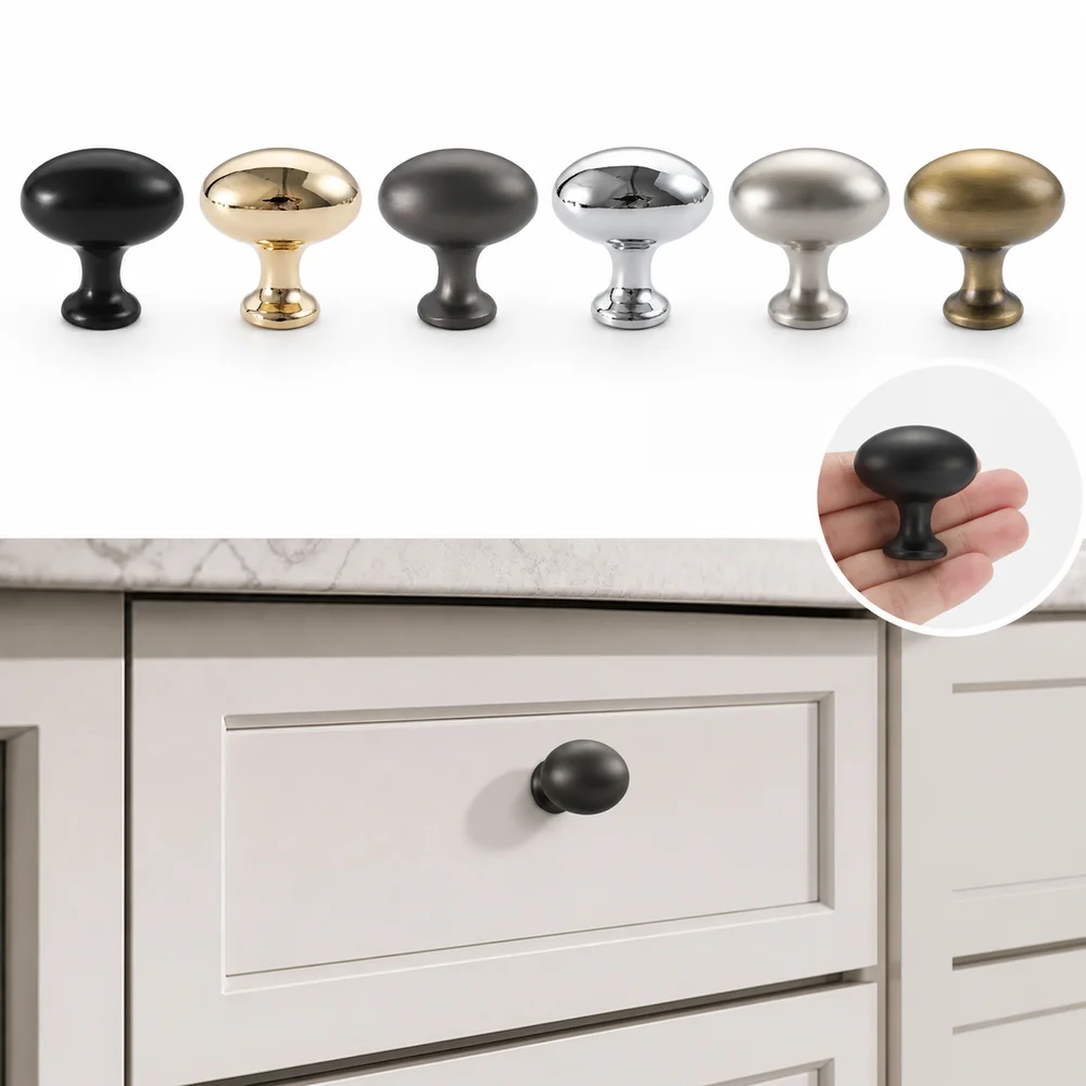 Vintage Oval Cabinet Handles Aluminum Alloy Single Hole Drawer Pulls Egg Shaped Decorative Furniture Handles Drawer Hardware