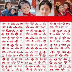 China Style Print Eyebrow Sticker Children's Performance Hanfu Forehead Antique Flower Disposable Waterproof Tattoo Stickers