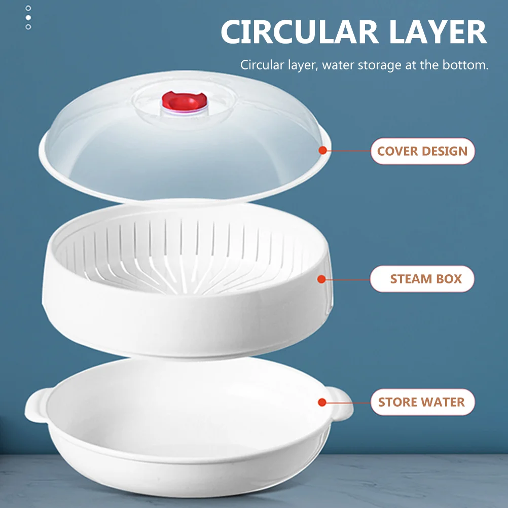 

Microwave Steamer Layer Round Rack Dumplings Steamed Container for Bread Buns Rice Dumplings Fish Kitchen Heating Gift White