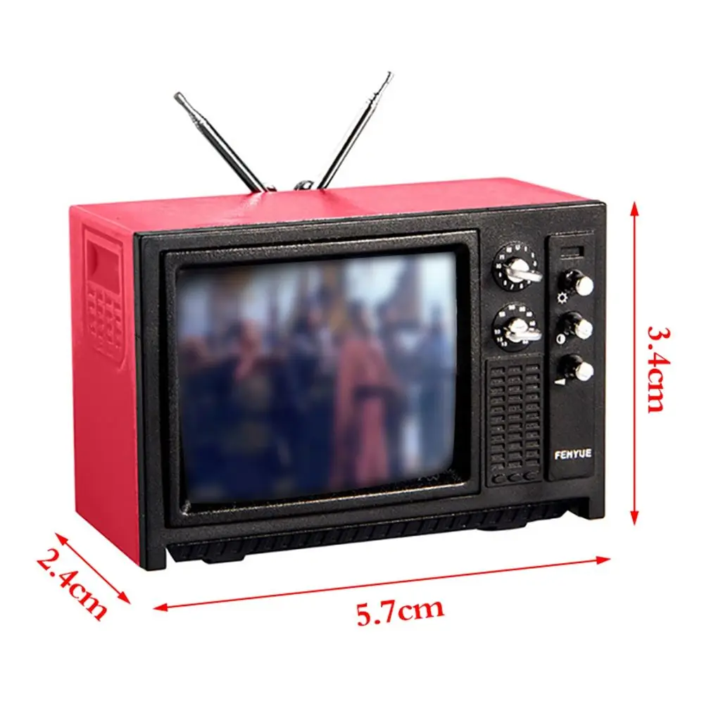 Ornamenti televisivi mobili di simulazione in miniatura 1:12 casa delle bambole Mini giocattolo TV portatile retrò per la decorazione della stanza delle bambole BJD