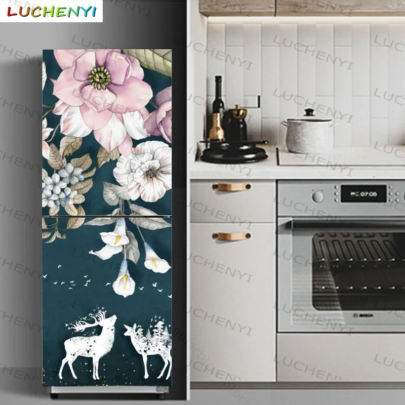 Papel de pared Custom landscape rose moose 3d fridge sticker door wallpaper mural, kitchen restaurant shop paper home decor