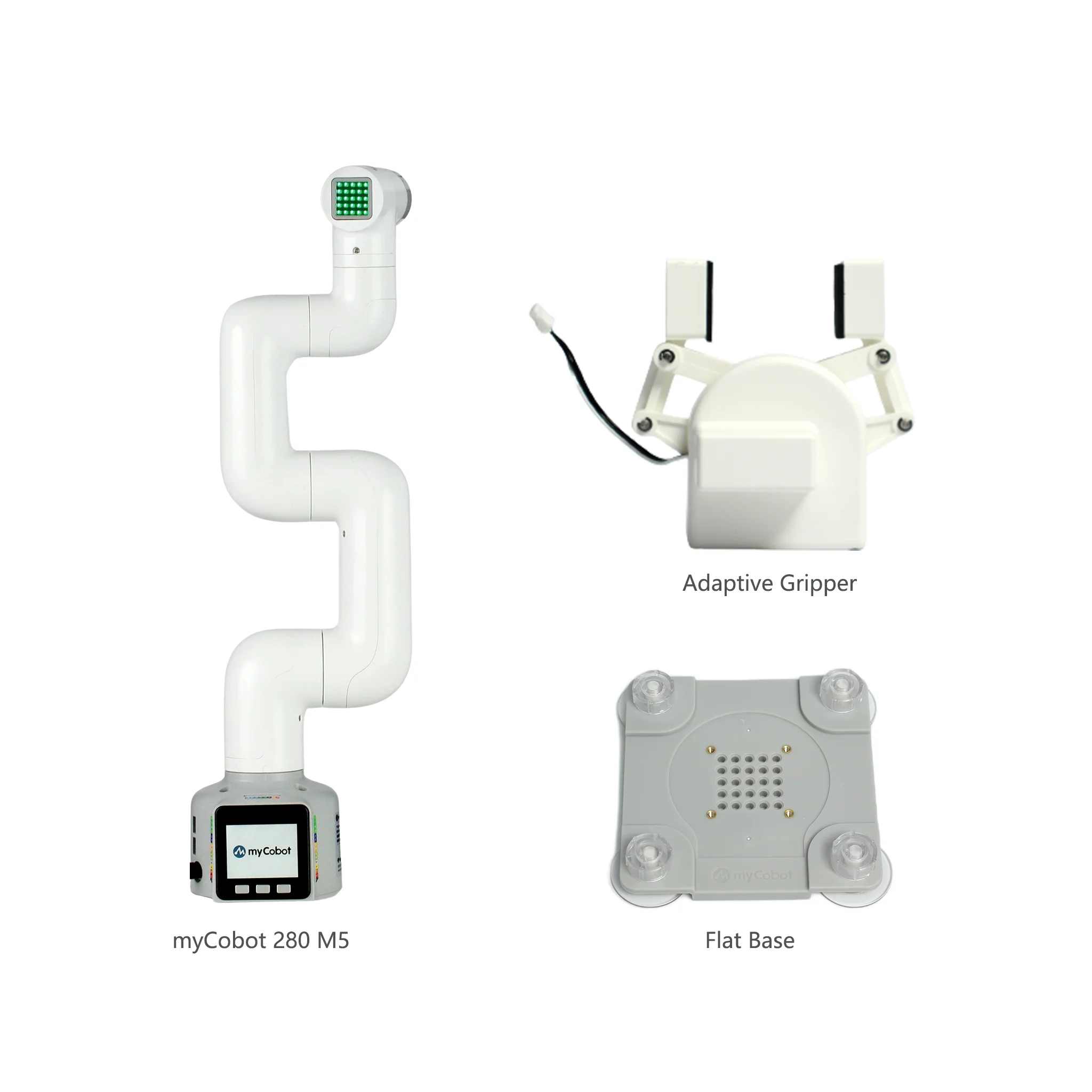 Elephant Robotics myCobot 280 M5 Roboterarm mit flacher Basis und adaptivem Greifer, 6 DOF kollaborative Desktop-Roboterarme mit zwei Bildschirmen