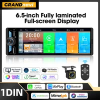Radio para Auto con Pantalla IPS de 6.5 Pulgadas 1Din, Carplay Inalámbrico, Android Auto, Airplay, Reproductor MP5, Estéreo, Bluetooth, FM, Tipo-C, PD3.0, Carga Rápida