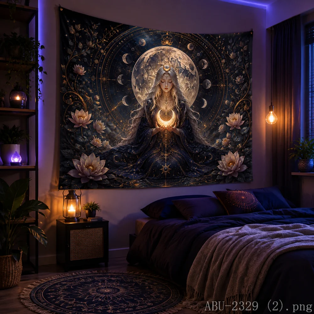 VIKAMA Glowing Astronaut Mandala Tapestry Sacred Geometry Space Art for Boho Bedroom Decor