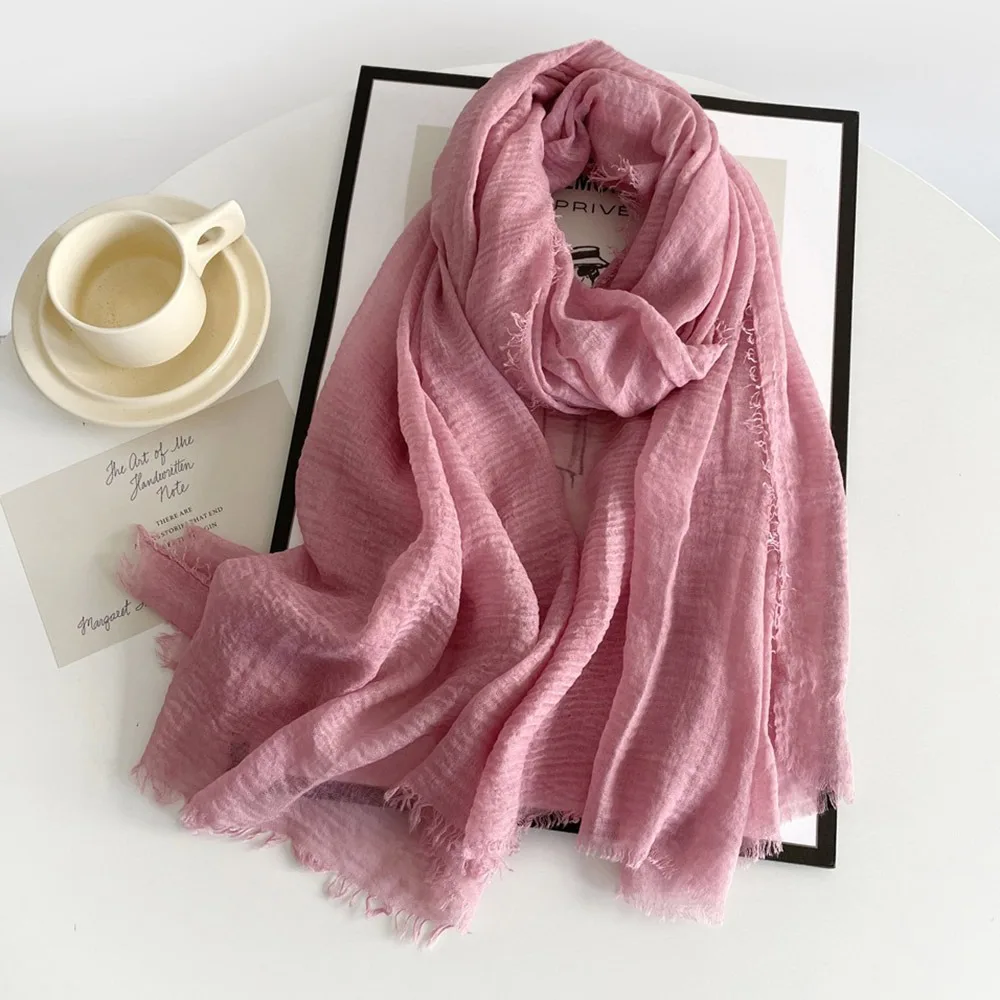 

New Big Size Hijab Scarf Breathable Solid color Turban Shawl Crinkle Bandana