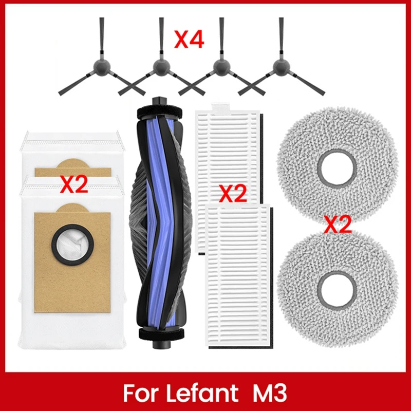11 قطعة لأجزاء المكنسة الكهربائية الروبوتية M3، فرش جانبية رئيسية، وسادات ممسحة، مجموعة ملحقات أكياس الغبار #2