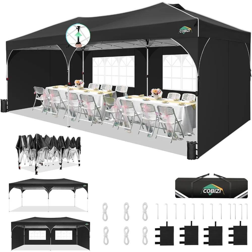 

10x20 Pop up Canopy Tent with 4 Sidewalls,Party Tent One-Push Setup,Outdoor Canopy with Air Vent & Fluorescent Strip,Waterproof