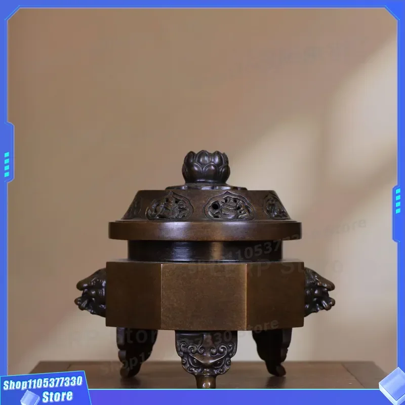 Pure Copper Sugong Babao Lotus Incense Burner All Metal Aromatherapy Holder Temple Hall Offering Home Living Room Decoration