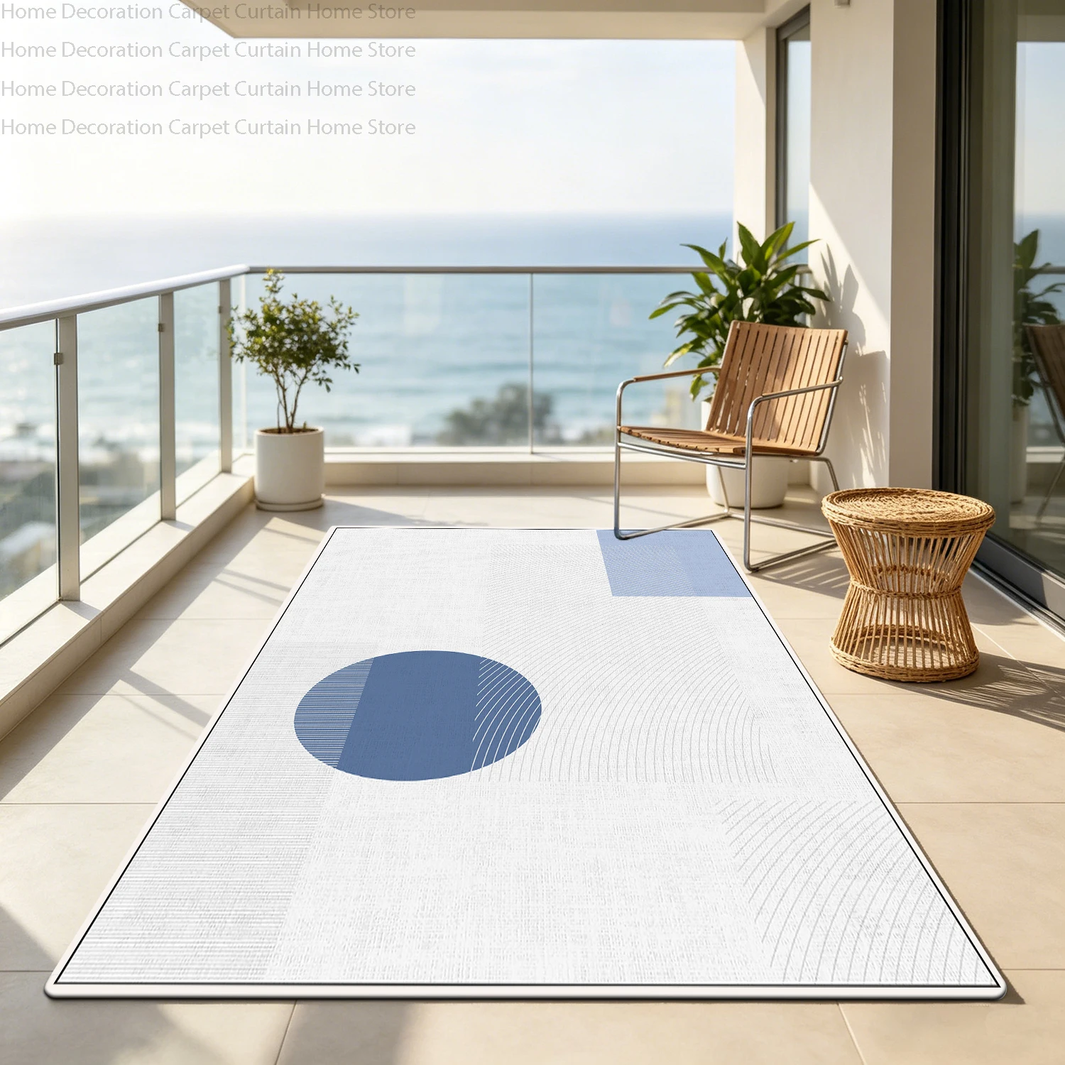 Nordic Minimalism Blue Geometric Modern Carpet Balcony Decor Large Rug Non-slip Impermeable Easy Clean Floor Mat Outdoor Patio