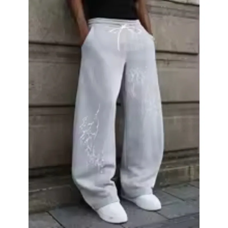 Men Kid Gothic Vertical Graphic Wide Leg Sweatpants Drawstring Loose Straight Baggy Y2K Dark Punk Streetwear Pants.