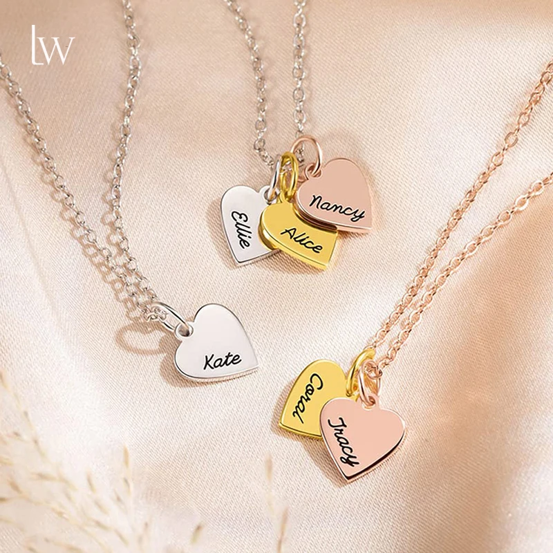 

Персонализированное ожерелье с именем и сердечками для женщин, 1-5 сердечек, с гравировкой, подарок для мамы с именами семьи, подарок для дочери
