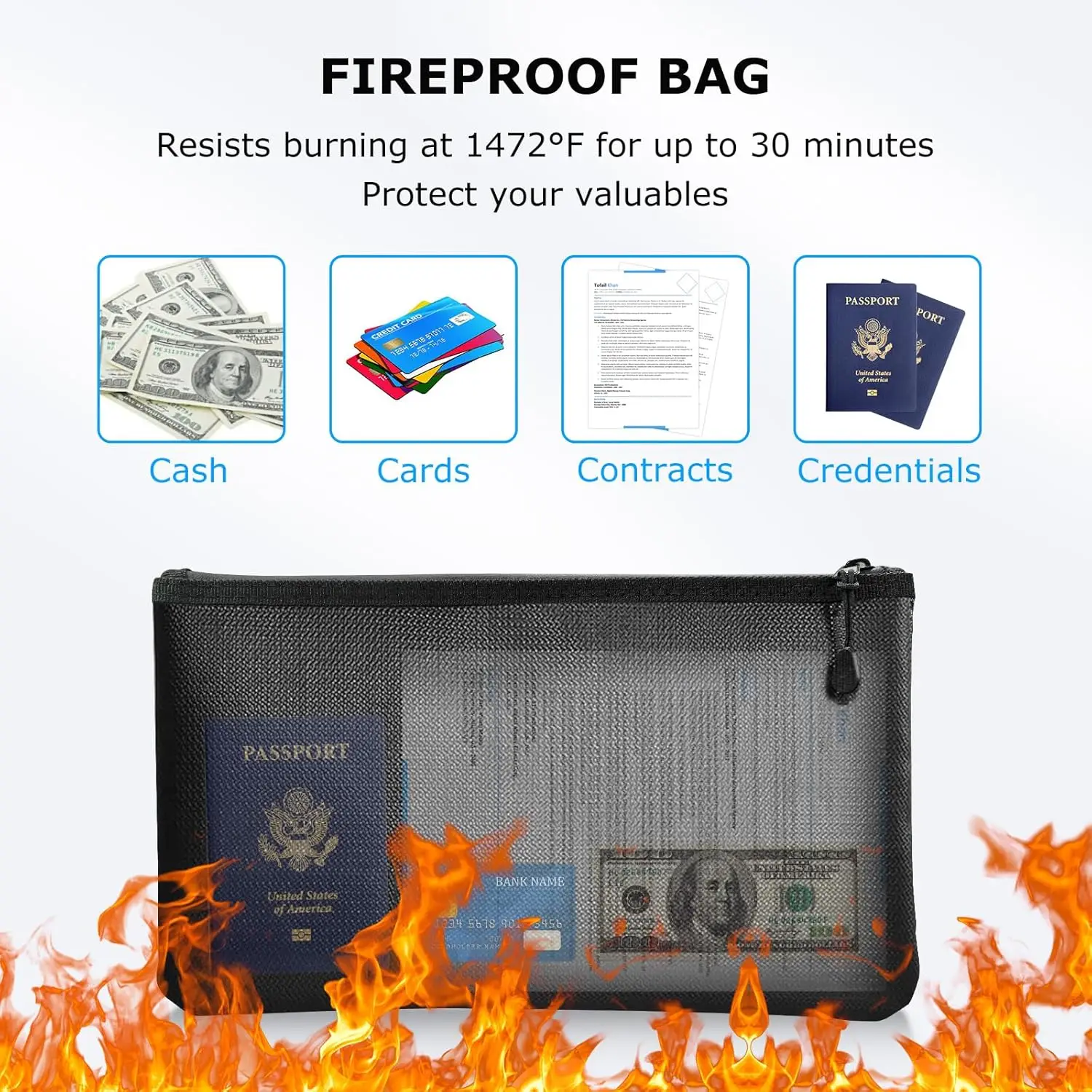 1.8 Cubic Feet Security Home Safe with Digital Keypad & Fireproof Bag, Fire-Resistant Security Box for Jewelry, Cash, Guns | Fir