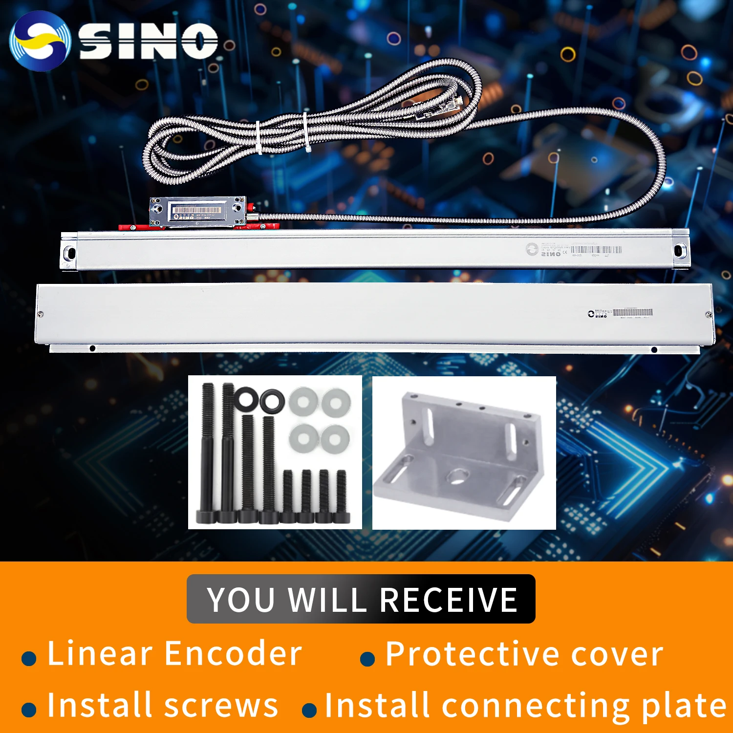 SINO KA300 موازين خطية عالية الدقة 5μm دقة 5 فولت TTL مسطرة بصرية طول السكتة الدماغية 170/220/270/320/370/420/470/520/570 مللي متر