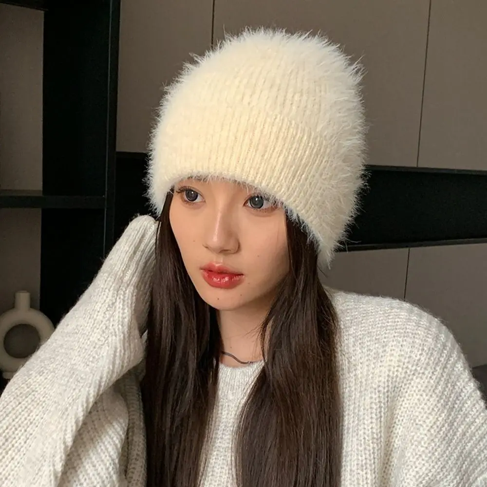 Knitted Plus Rabbit Wool Cap High Quality Solid Color Windproof Knitted Hat Party Gift Thick Warm Hat Outdoor Warm Hat